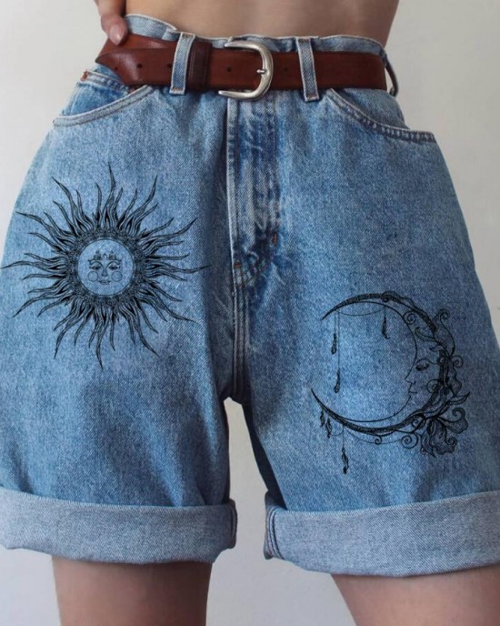Casual and relaxed printed denim pants HF1605-04-01 Casual and relaxed printed denim pants HF1605-04-01